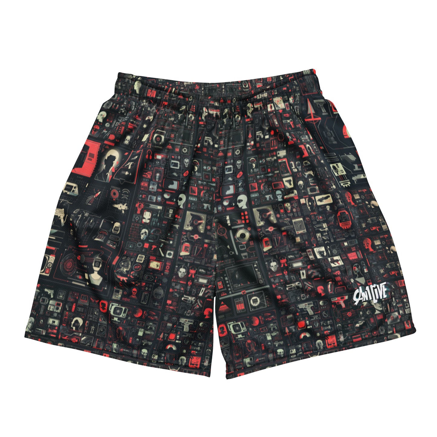 Can1live 'Judgement Day' All-Over Print mesh shorts - Red