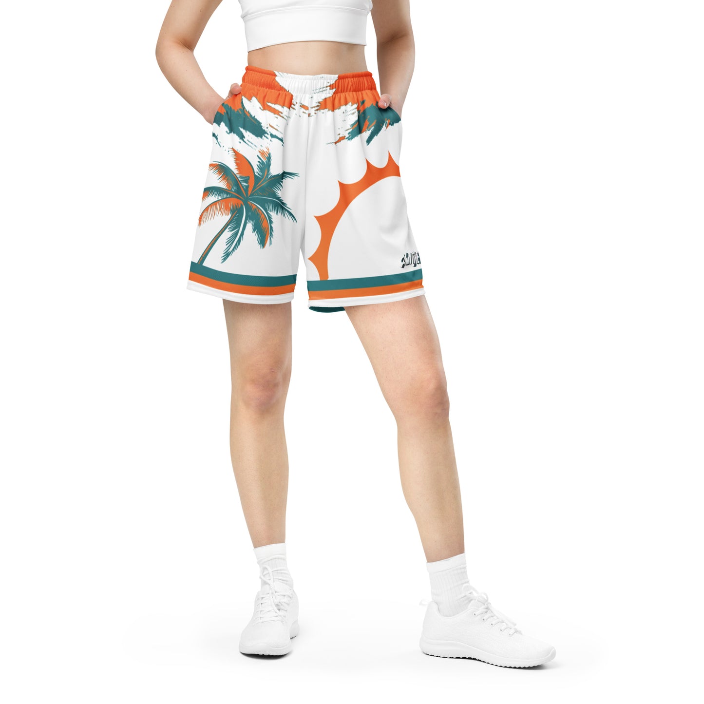 Can1live Logo "Miami Sunset" mesh shorts - White/Orange (unisex)