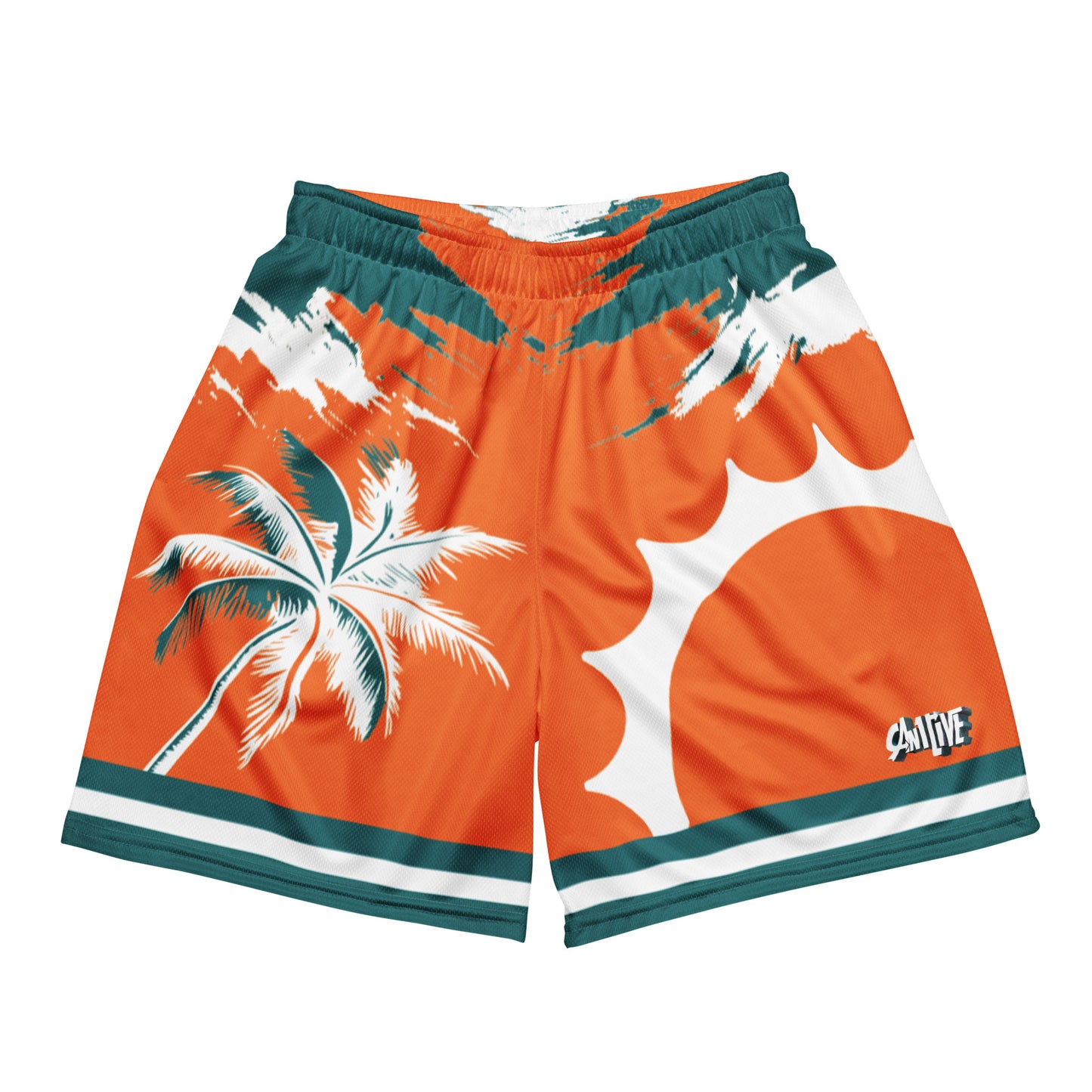 Can1live Logo "Miami Sunset" mesh shorts - Orange/White (unisex)