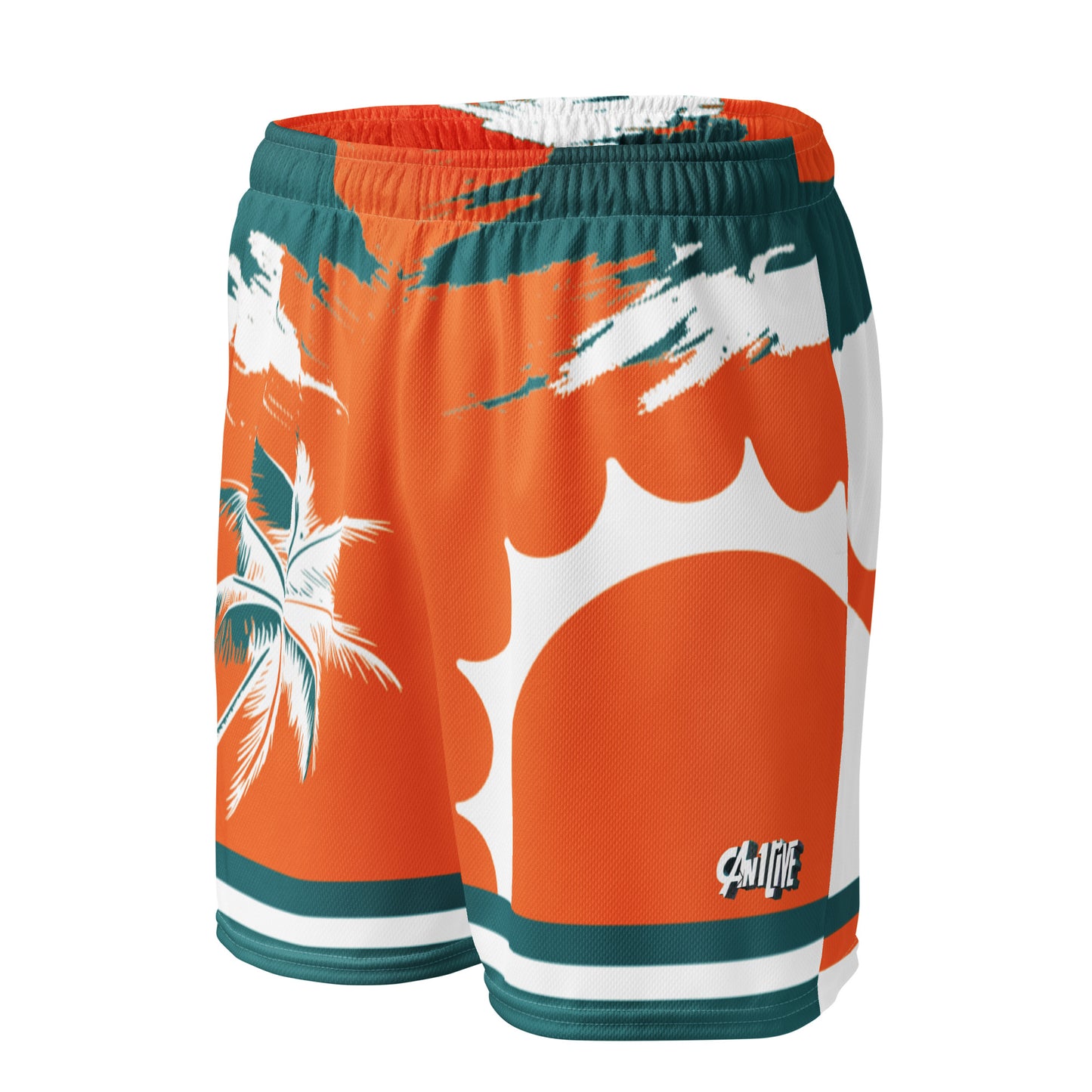 Can1live Logo "Miami Sunset" mesh shorts - Orange/White (unisex)