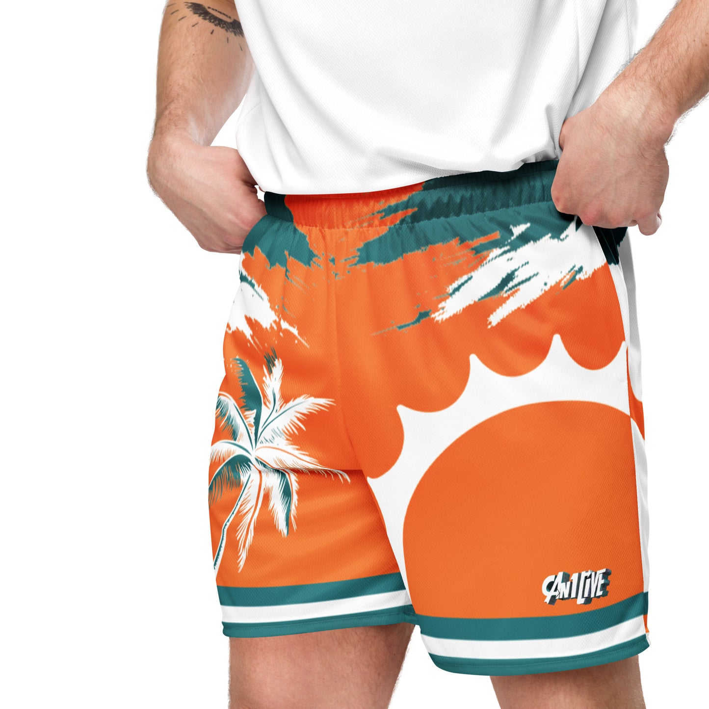 Can1live Logo "Miami Sunset" mesh shorts - Orange/White (unisex)